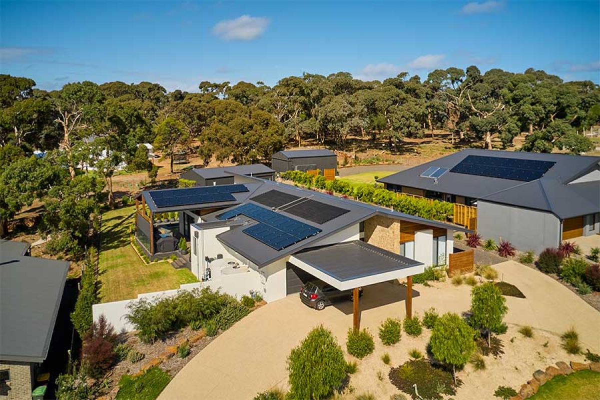 Australian property with solar panels and solar battery