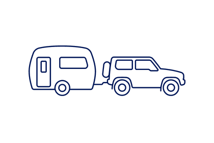 Car towing caravan icon.
