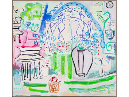 An image filled with strokes of blues, greens and pinks.