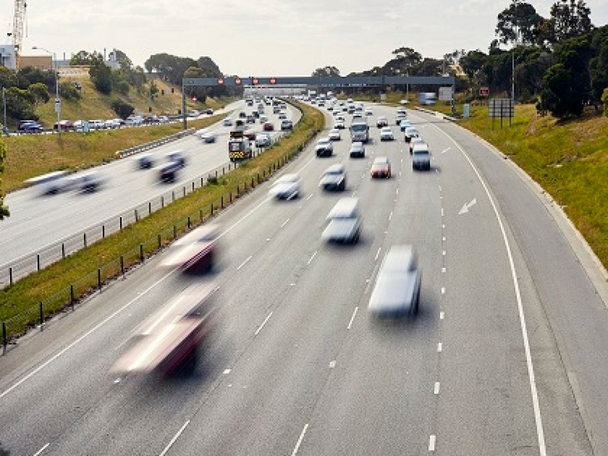 Cars travelling fast on the Monash Freeway in Melbourne, Victoria.