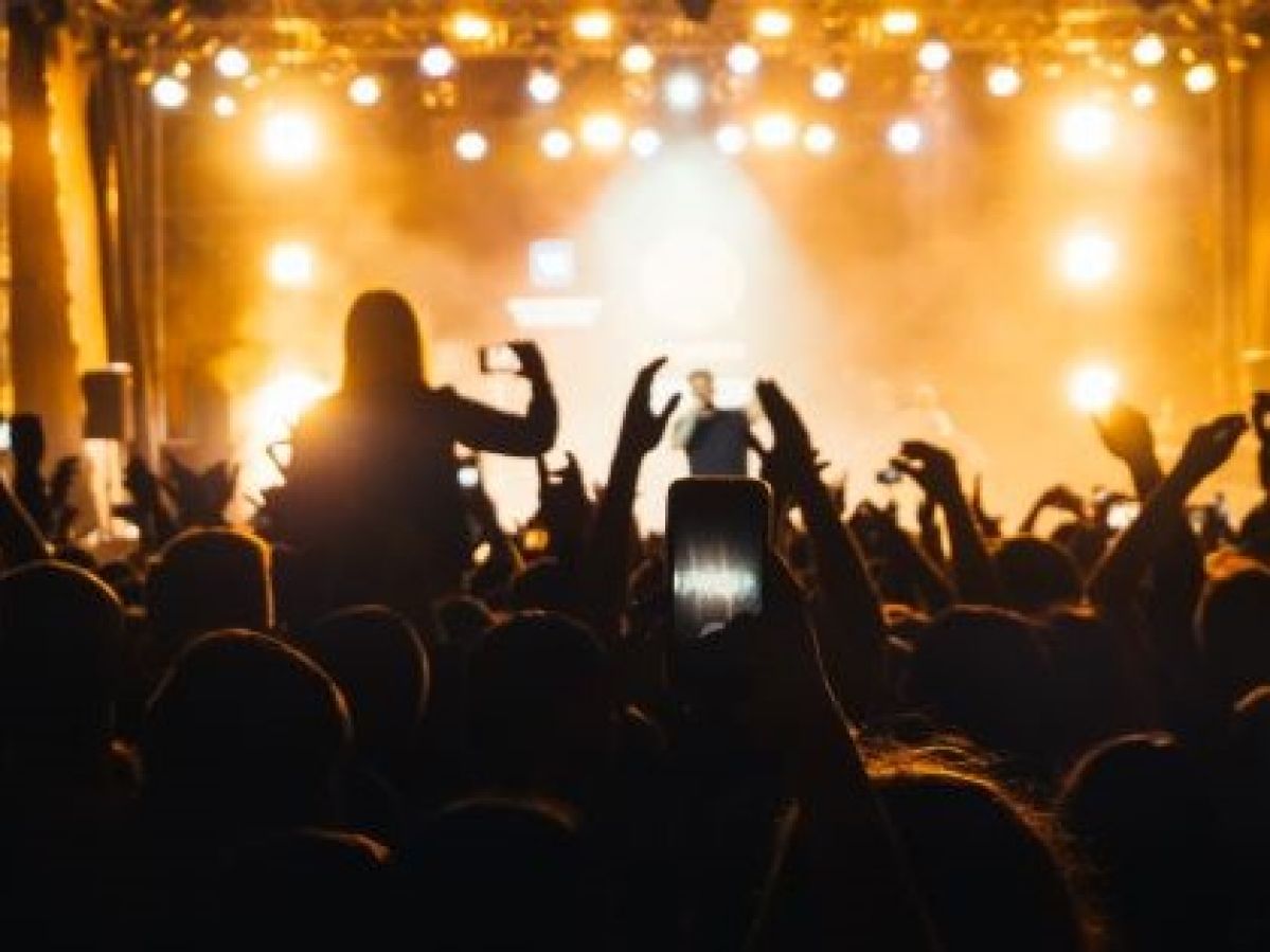 Audience takes pictures at a concert