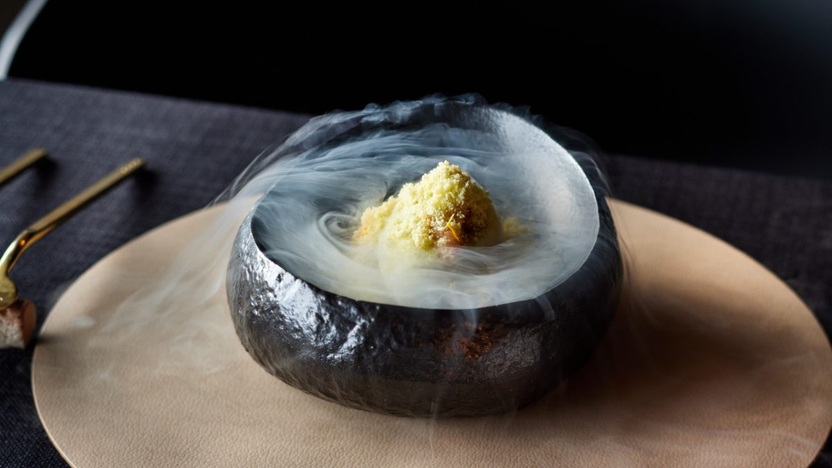 spanner crab and caviar plated up on fancy dish