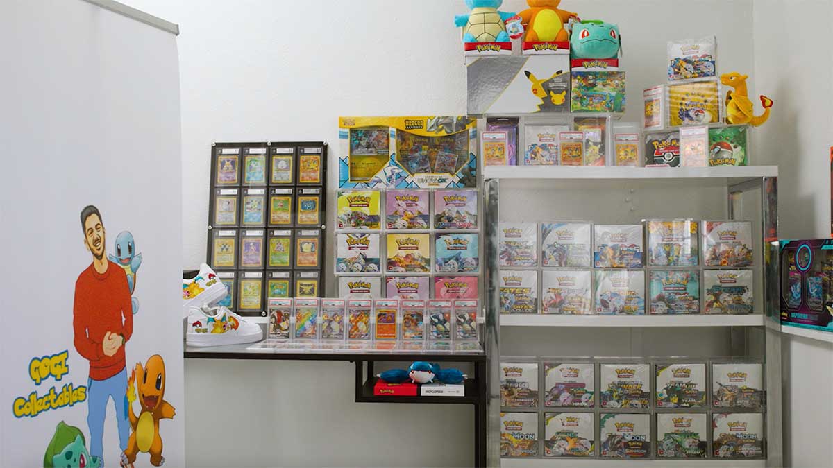 Wall of Pokémon cards.