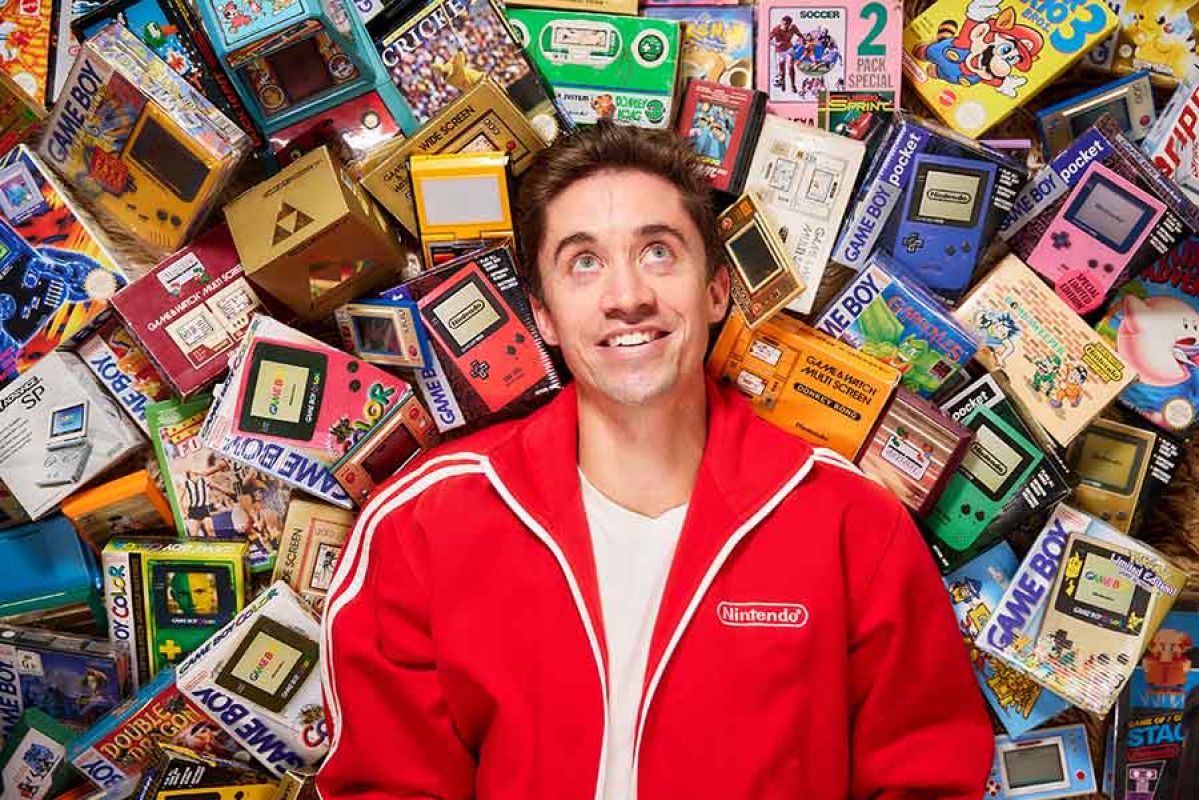 man with Nintendo games