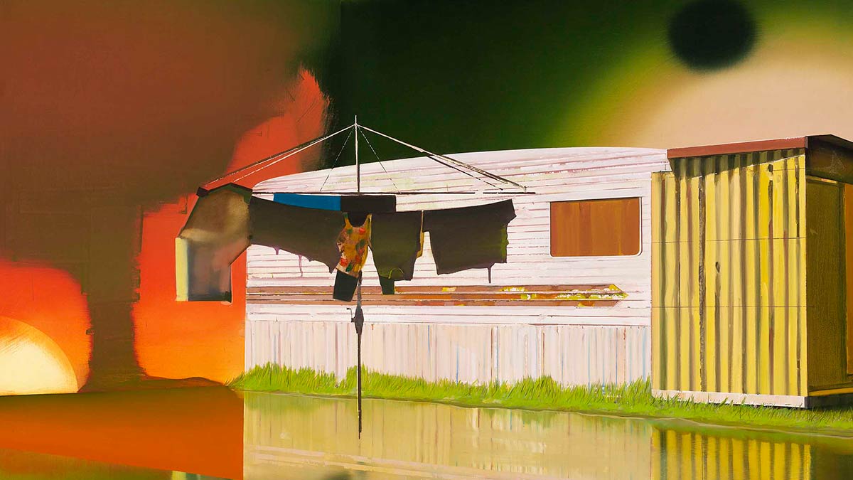 Painting by David Ralph showing a house and Hills hoist