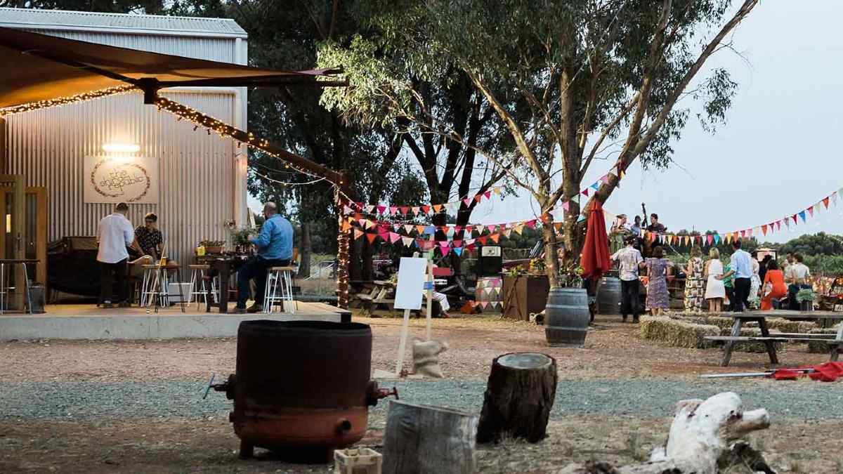 Crowd enjoying outdoor dining at The Shiraz Republic