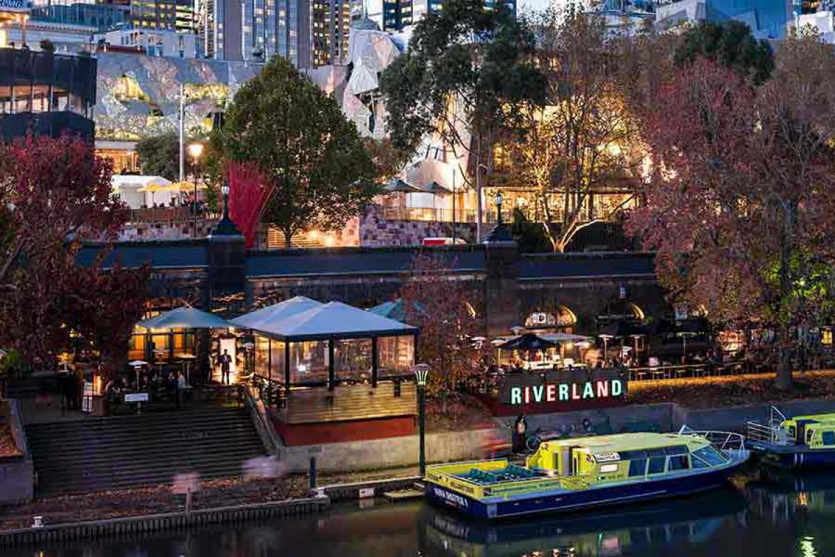 Riverland Bar in Melbourne CBD by night 