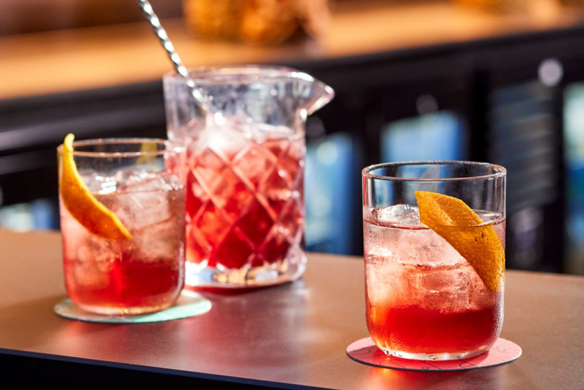 negroni cocktail on bar bench