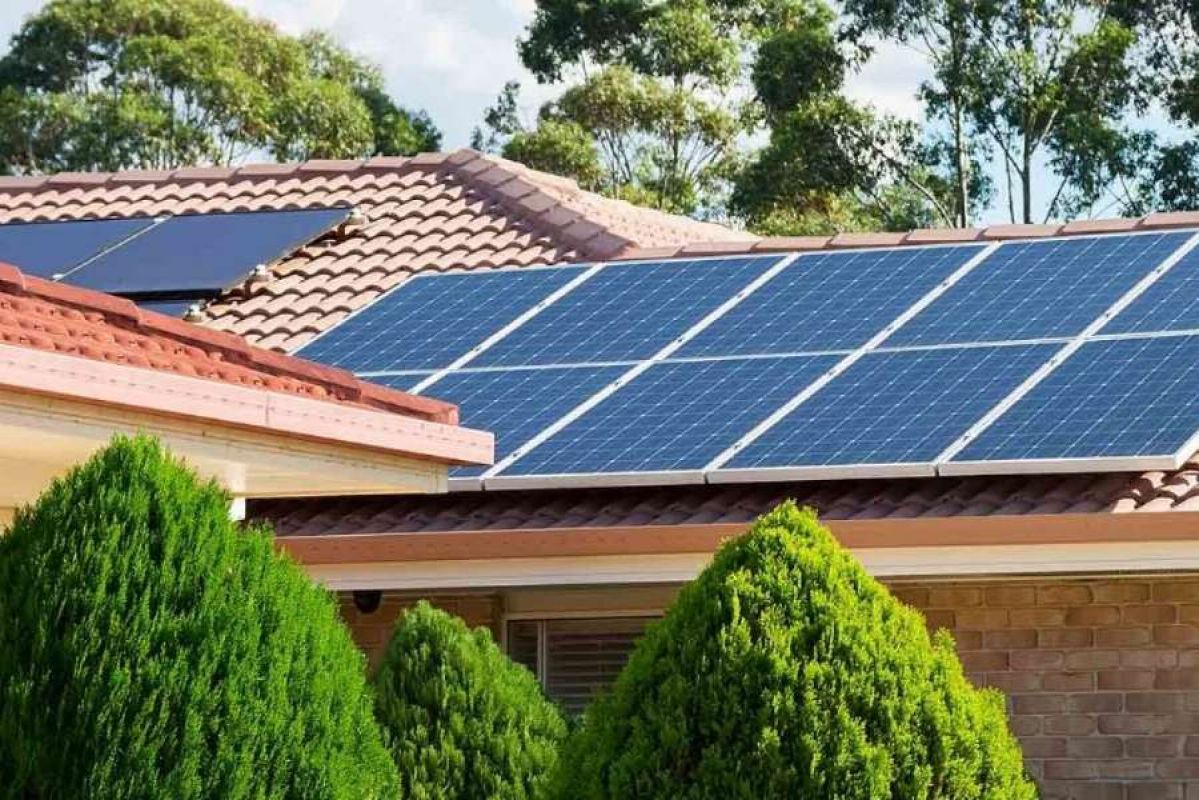 Solar panels on red-tiled roof