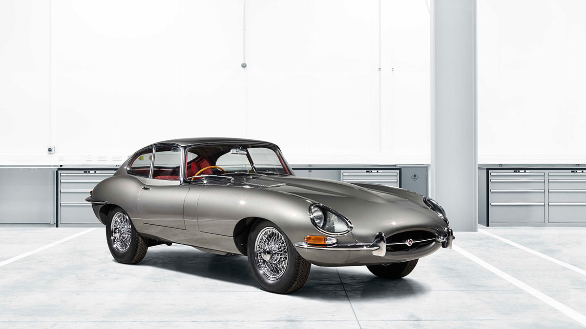 A grey Jaguar e-type