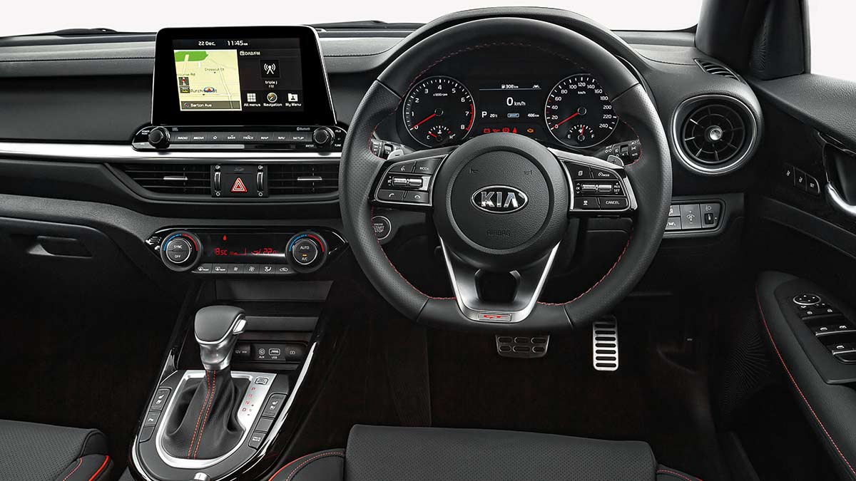 The Kia Cerato GT Hatch's dash layout and steering wheel