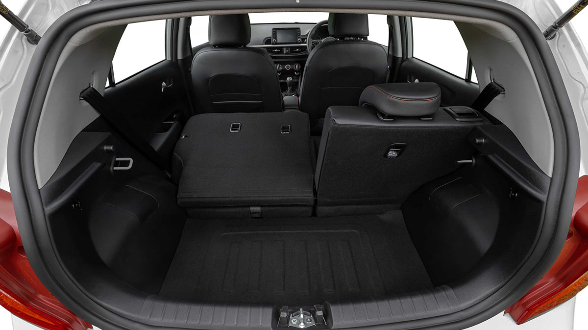 Boot interior of the Kia Picanto GT 2019 with one of the rear seats collapsed