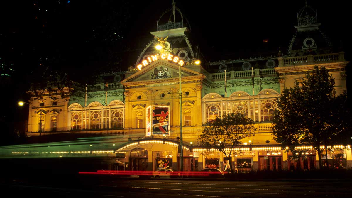 Princess Theatre Melbourne at night. 