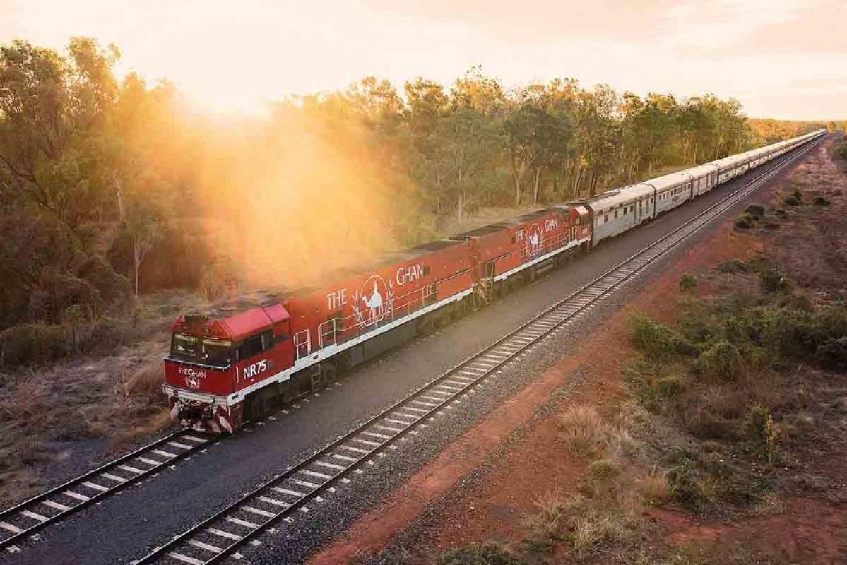 The Ghan train in the outback