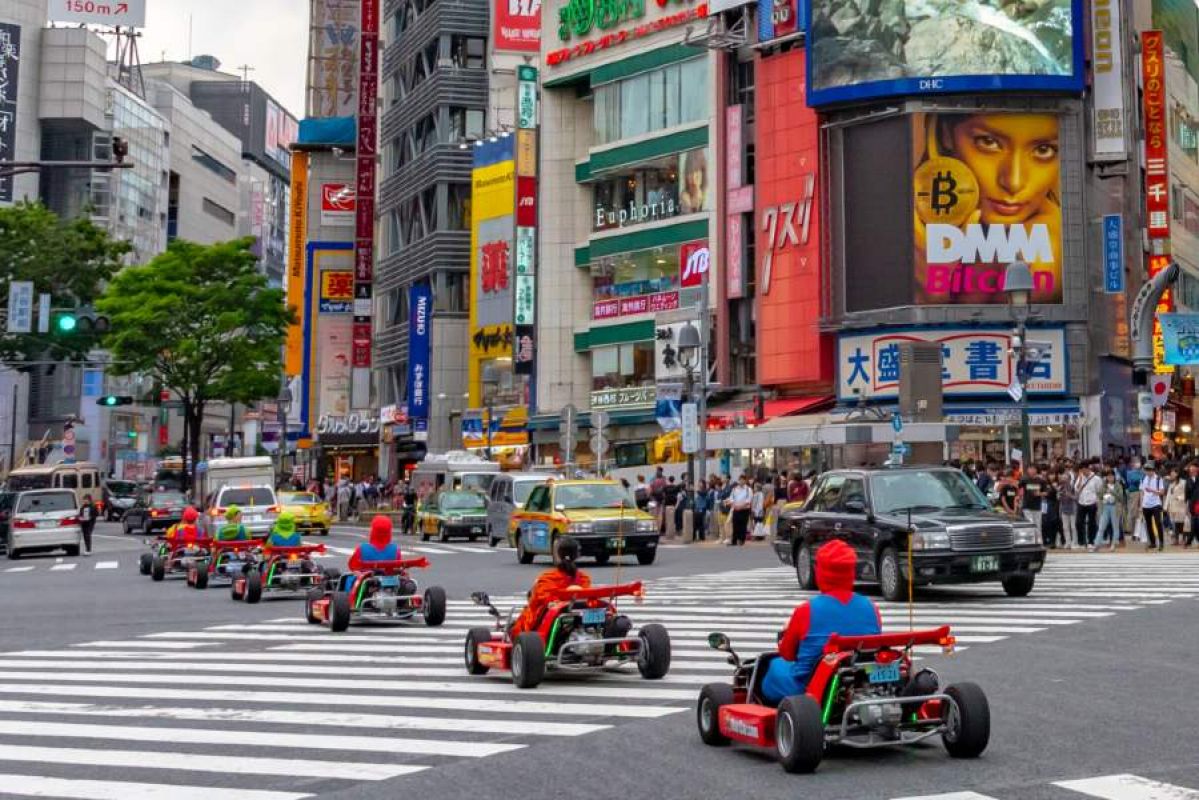 people driving go karts in Tokyo