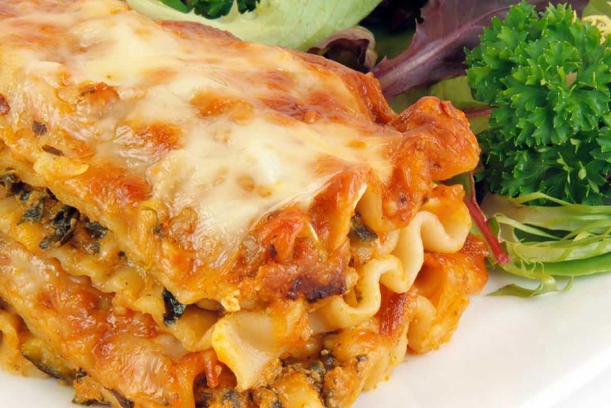 lasagne with green salad