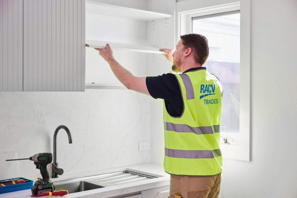 tradesman installing shelves
