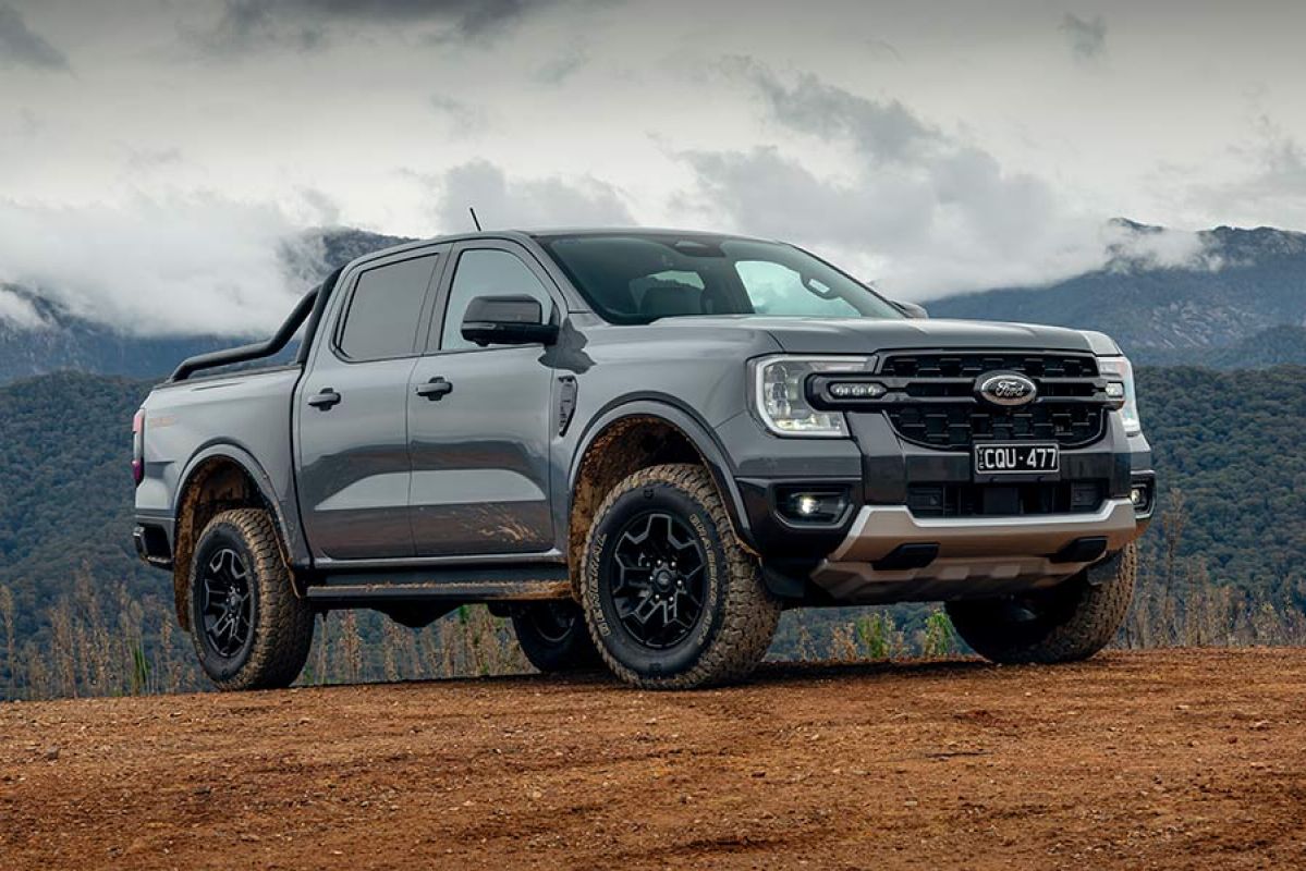 Grey Ford Ranger Tremor ute at top of ridge in high country