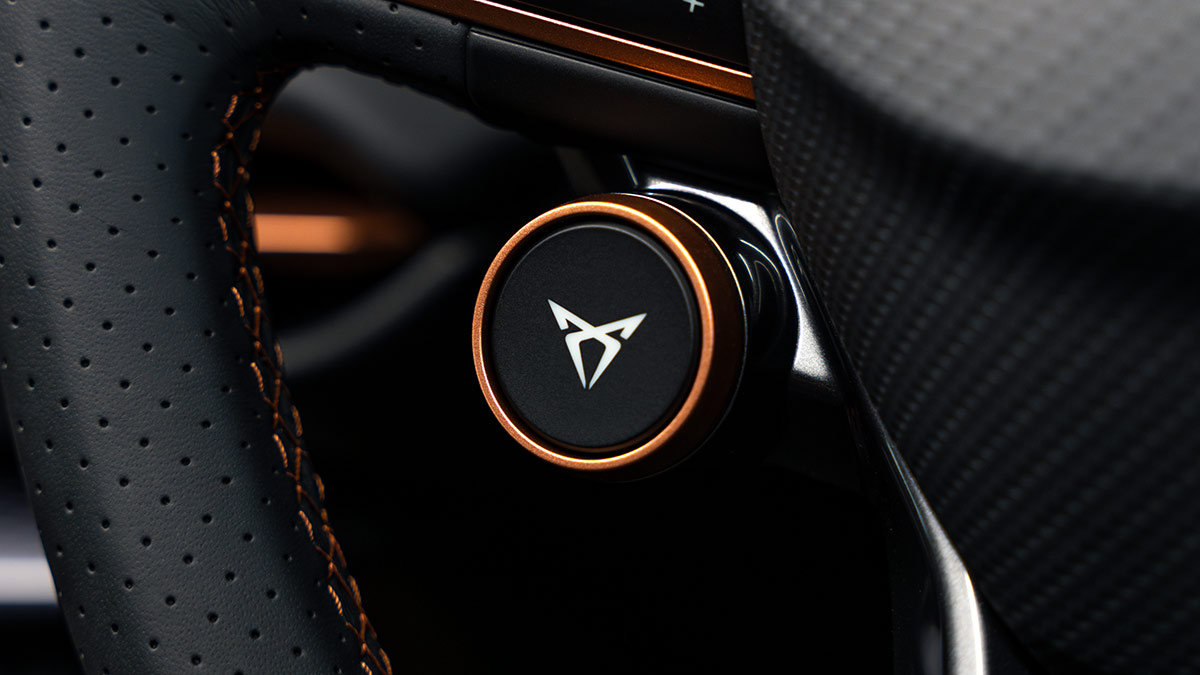 Cupra driving mode button on steering wheel of Cupra Terramar VZ SUV