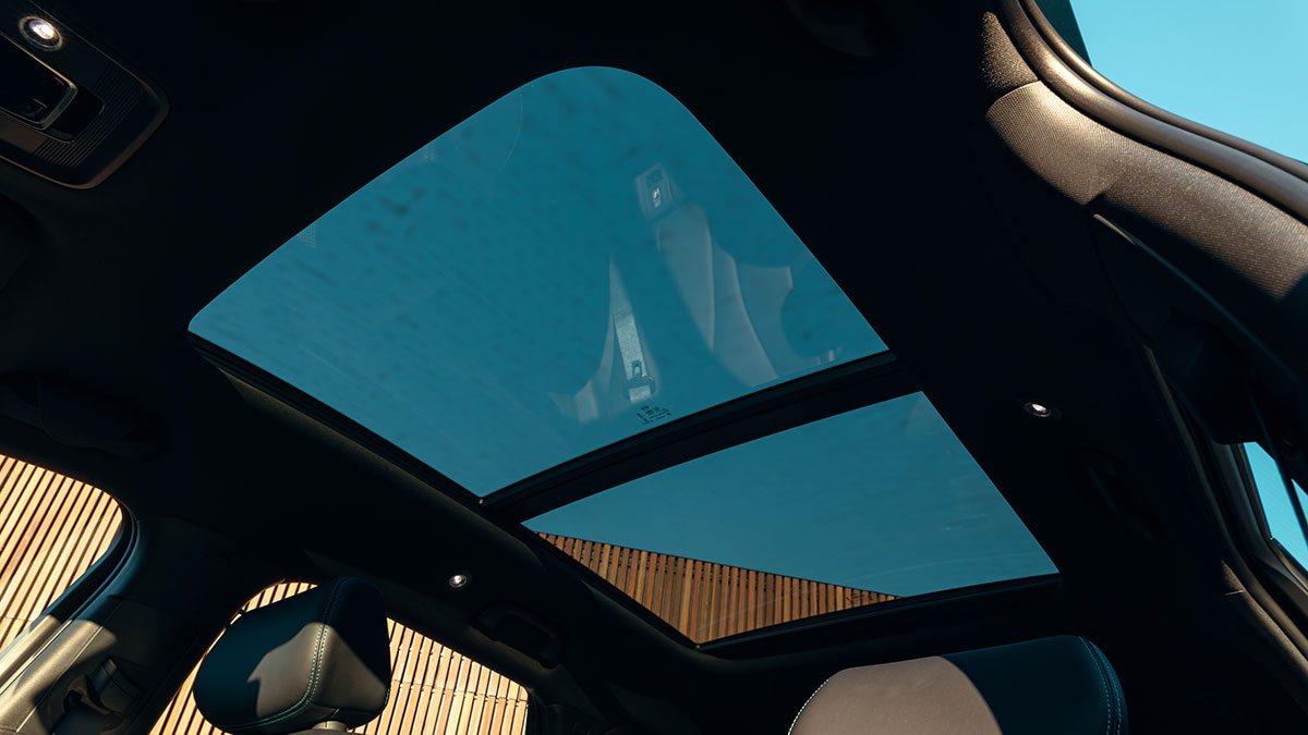 Large sunroof fitted standard on BYD Seal 6 Touring wagon, as seen from front passenger seat.