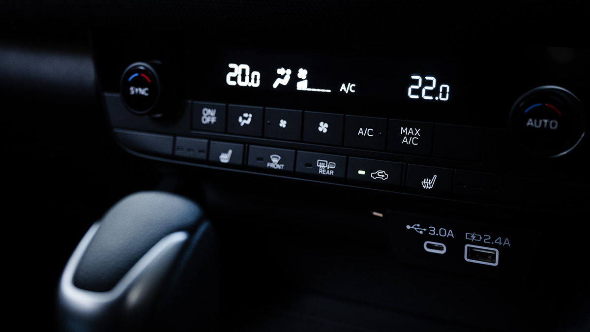 Close-up of new lower-mounted climate controls on dash of 2026 Subaru Outback SUV. 