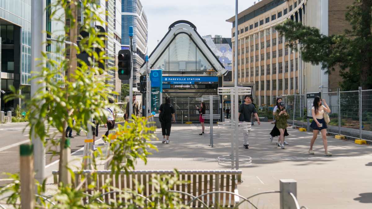 An outside entrance of Parkville Station