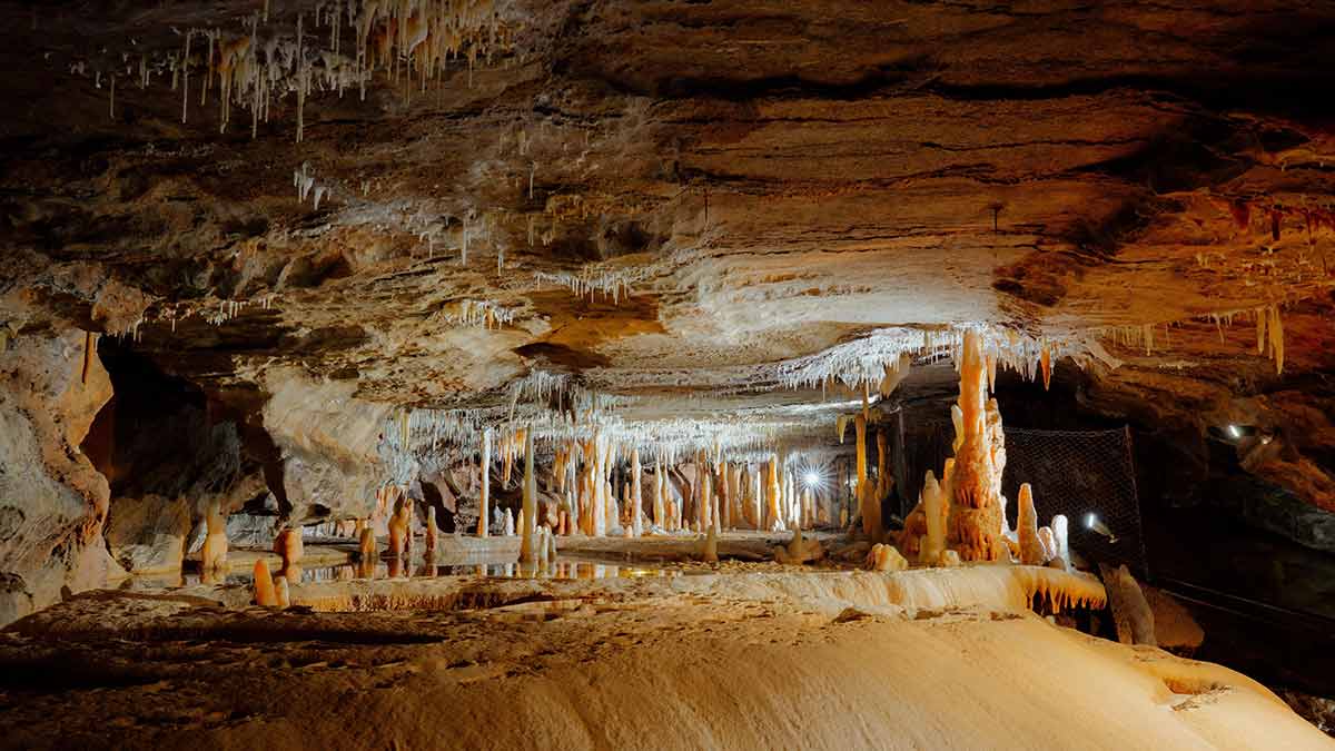 Interior view of Buchan Caves showing limestone formations
