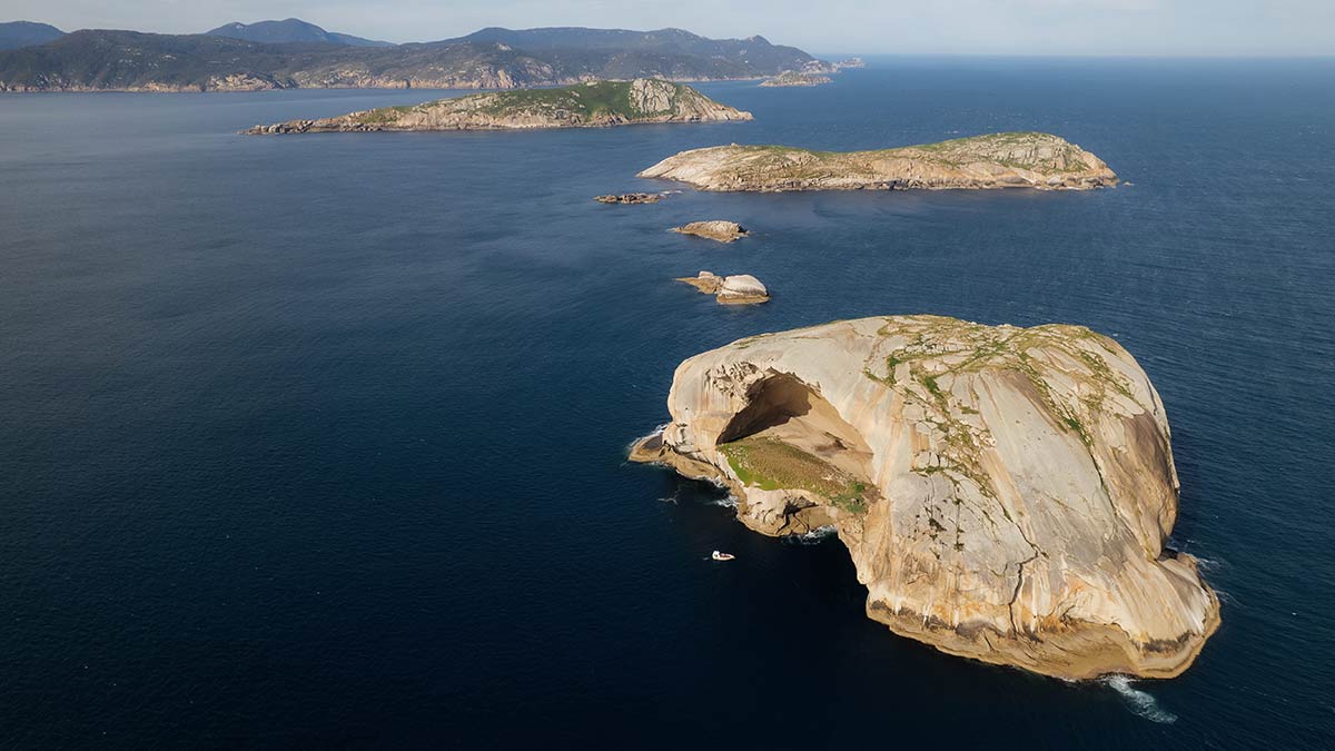 Aerial view of Skull Rock at Wilsons Promontory
