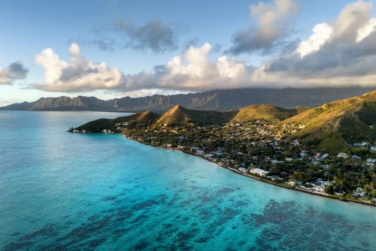 tropical coastline with blue waters