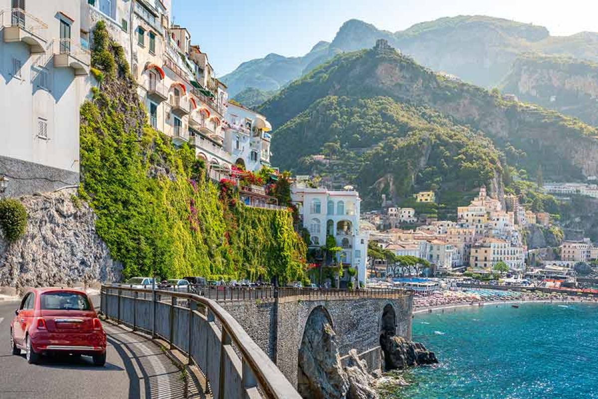 car driving around amalfi coast