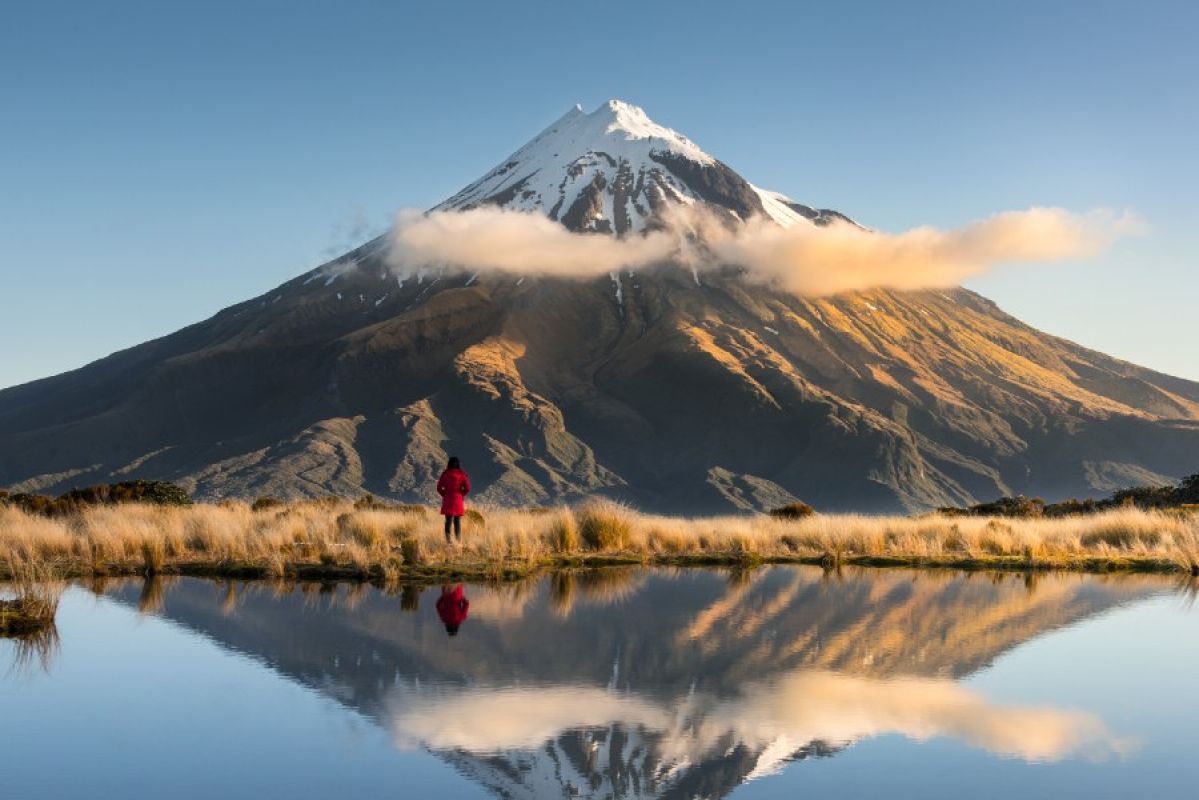 person looking at Mt Taranaki