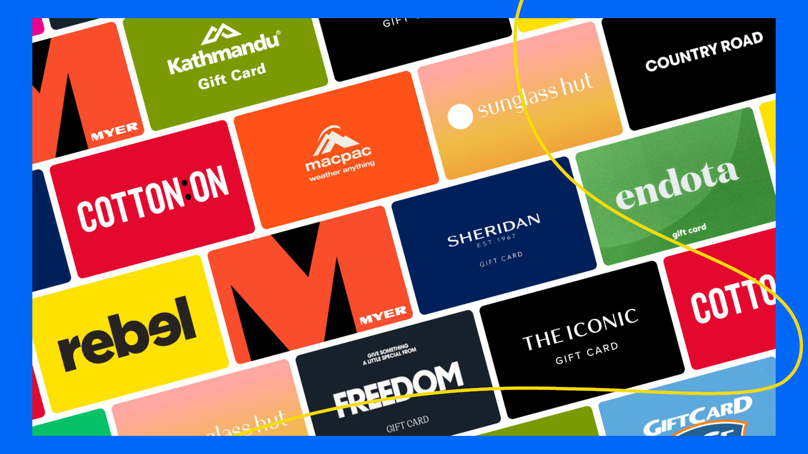 A range of gift cards showing different brands