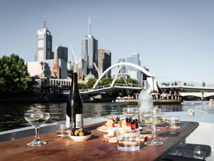 Wines and cheeses on a picnic boat
