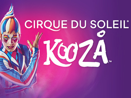 Cirque Du Soleil Kooza poster in pinks and purples