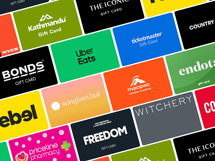 A range of gift cards side by side.