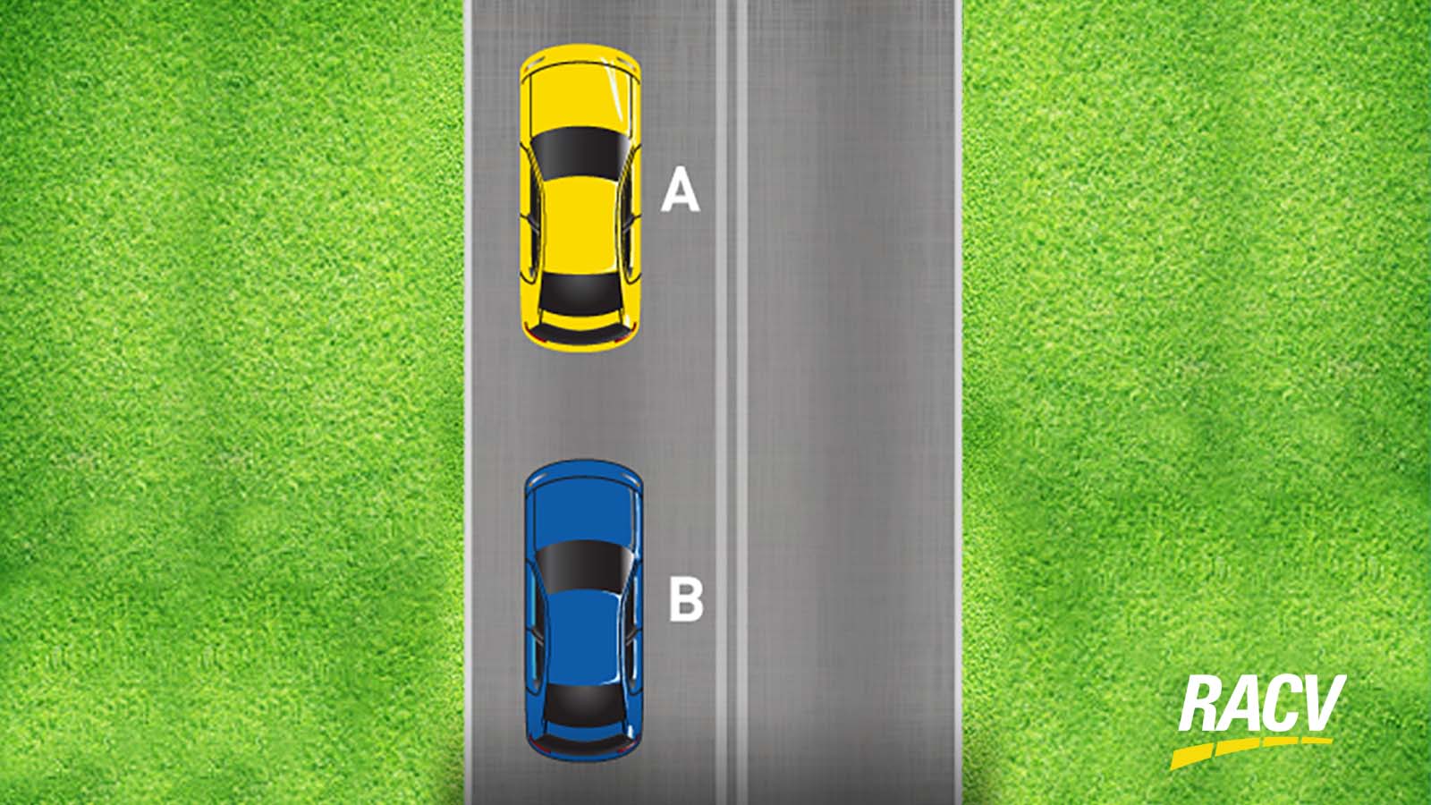 Image depicting cars driving on a road with double continuous dividing lines.