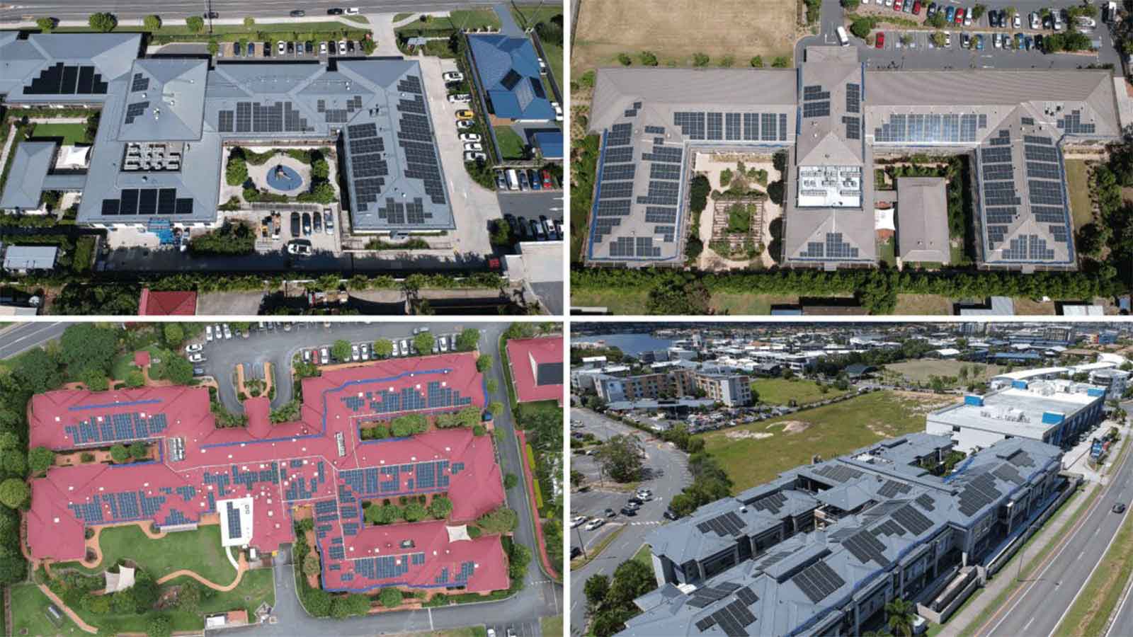Aerial view of solar panels fitted at McKenzie Aged Care buildings. 