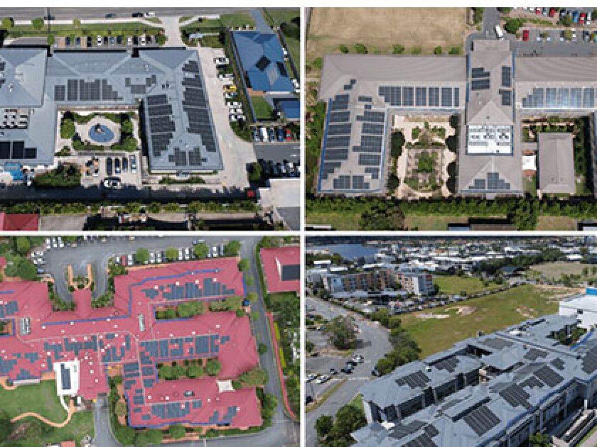 Aerial view of solar panels fitted at McKenzie Aged Care buildings. 