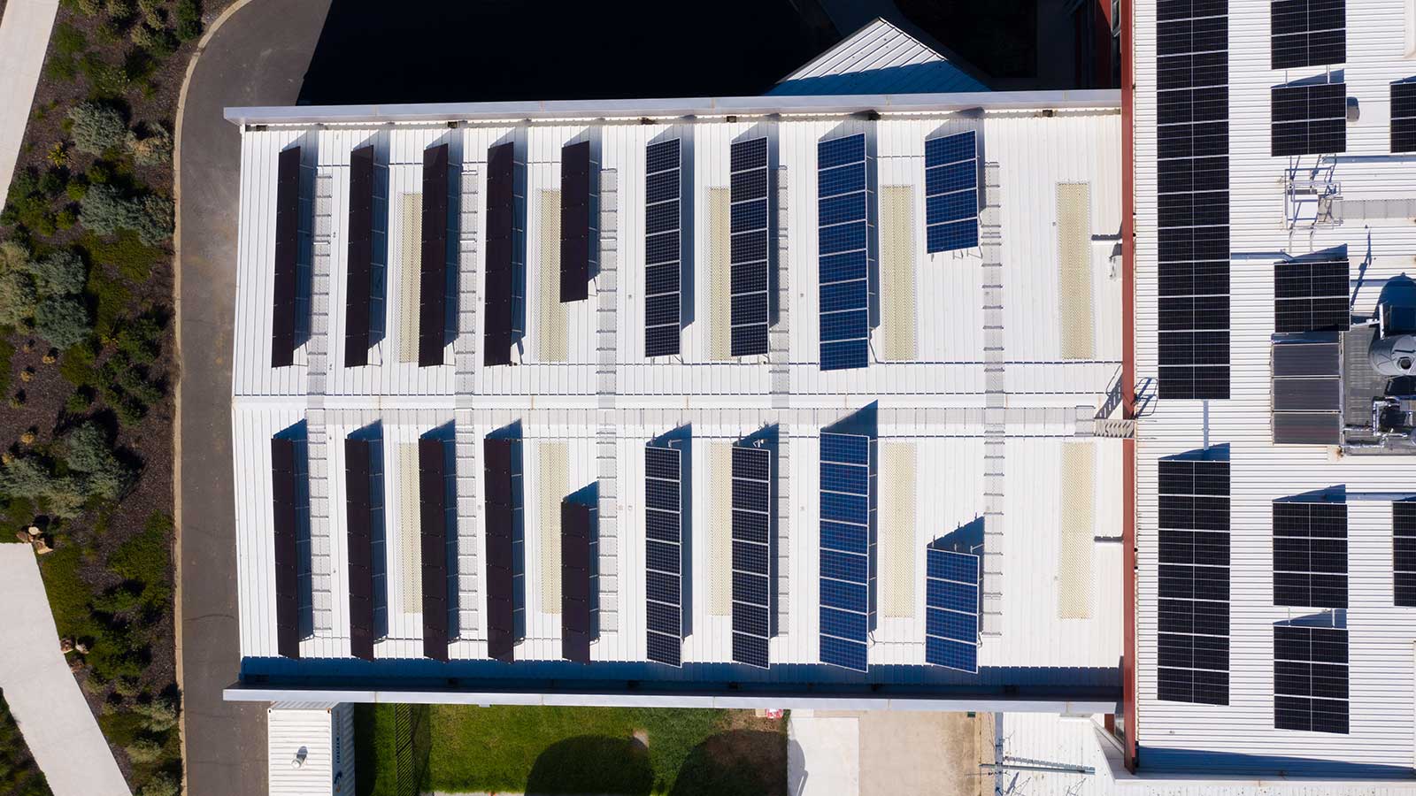 Aerial view of solar panels fitted on Holmesglen Chadstone campus