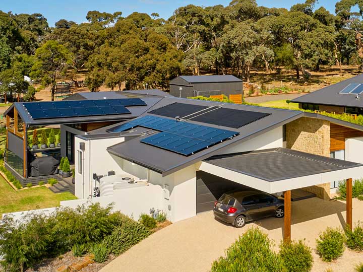 Aerial view of Ocean Grove residential property solar panel installation. 