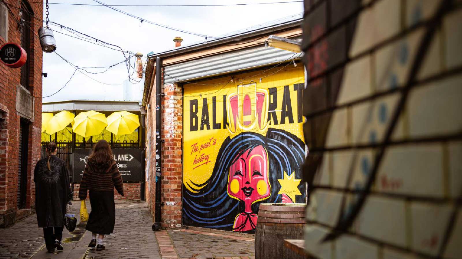 An iconic lane with yellow umbrellas in Ballarat