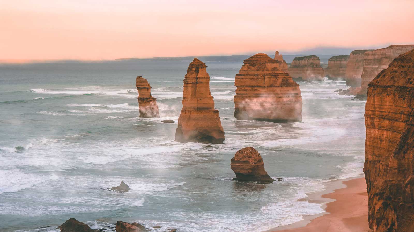 Stunning view of the remaining of the 12 apostles along Great Ocean Road with a sunset.
