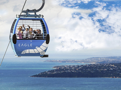Group of people in the Eagle cable car at Arthurs Seat