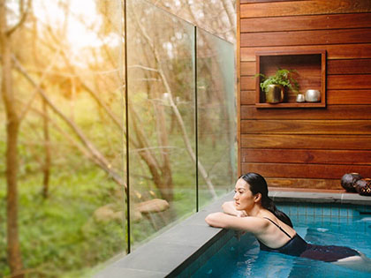 Woman in bath at Hepburn Springs.