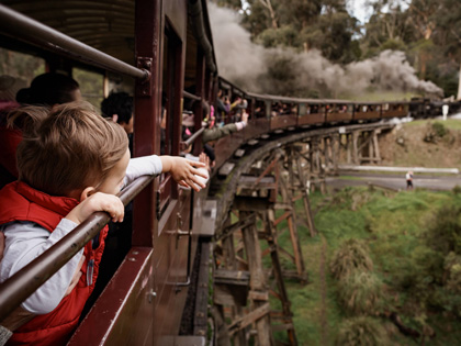Tourists riding the Puffing Billy