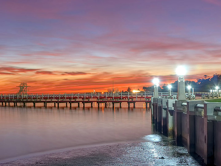 View of Geelong promenade at sunset.