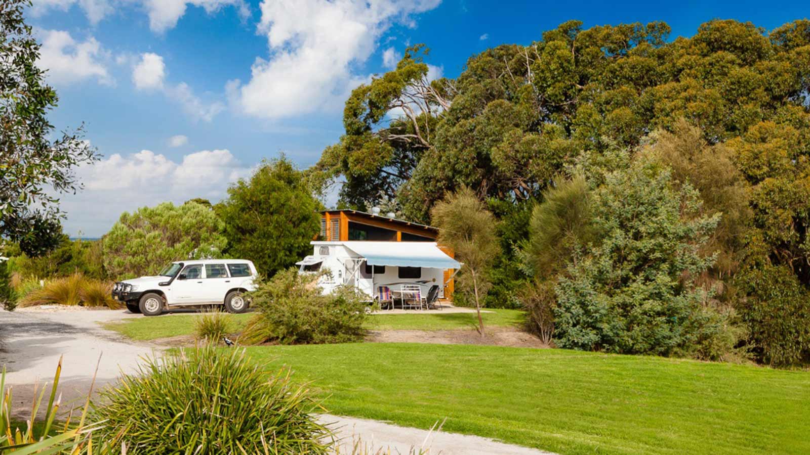 Caravan parked in driveway.
