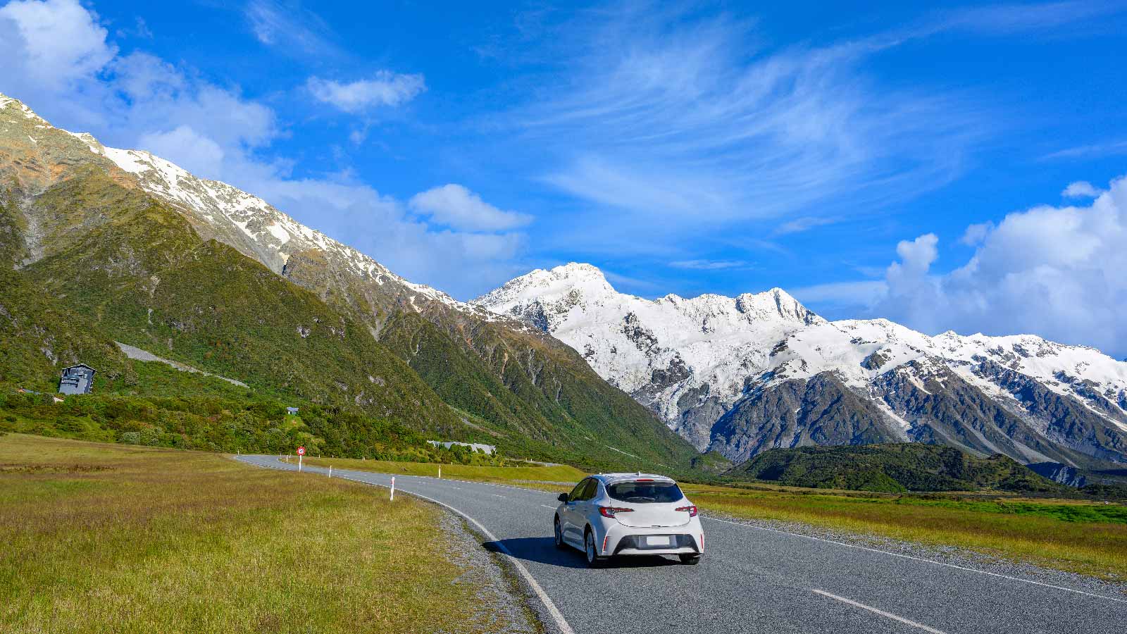 Car driving in the region of  Mount Cook National Park, Aoraki, New Zealand.