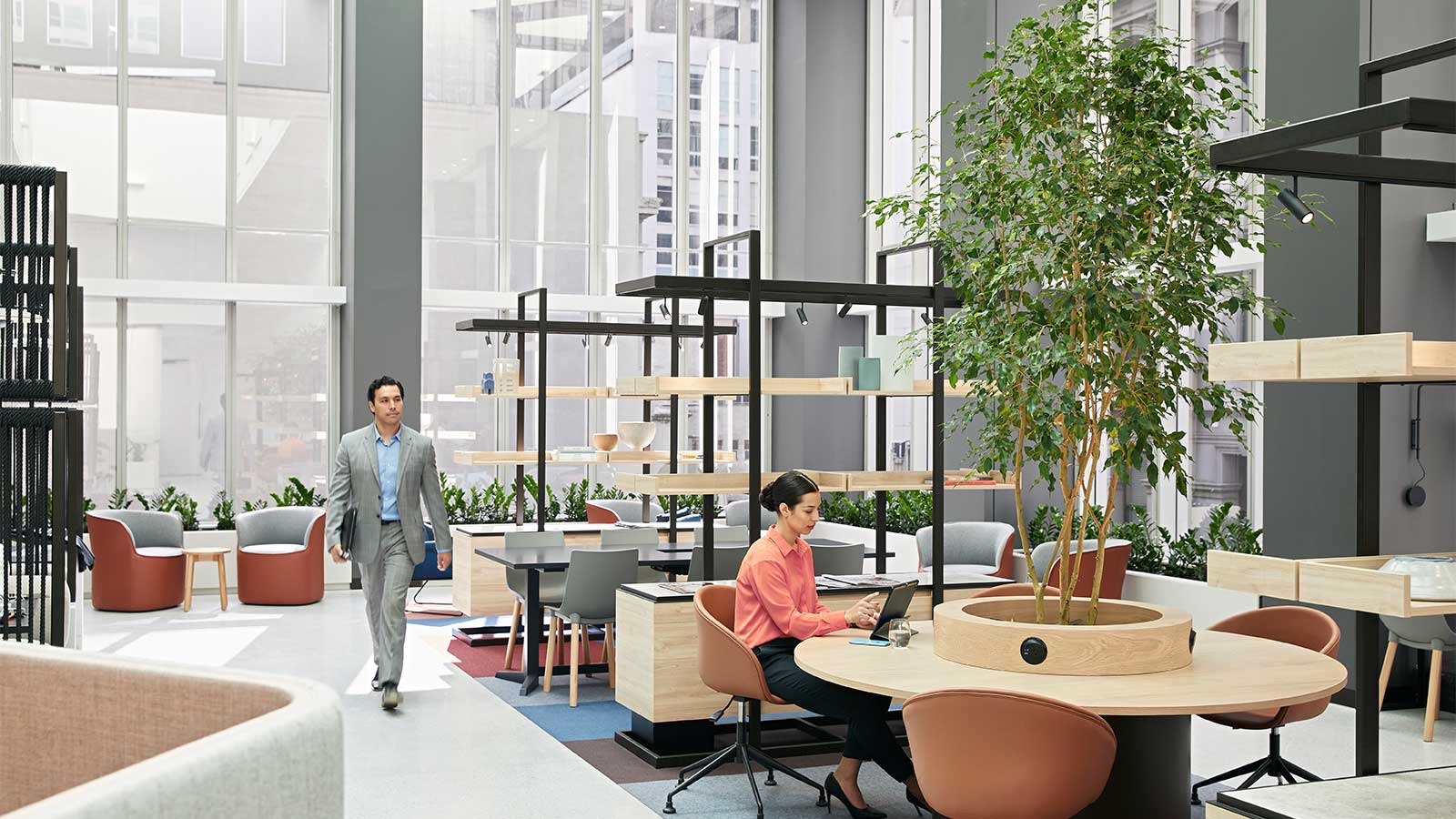 People working in the city club shared workspace.