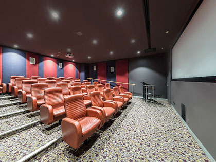 Luxurious leather chairs in a cinema room.